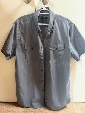 DIXXON Men's Short-Sleeve Button-Front Gray Pinstripe Work Shirt